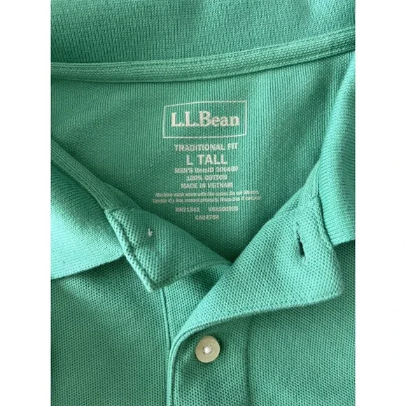 LL Bean Long Sleeve Traditional Fit Polo Sz Large TALL Green Cotton Golf Casual - Picture 2 of 6